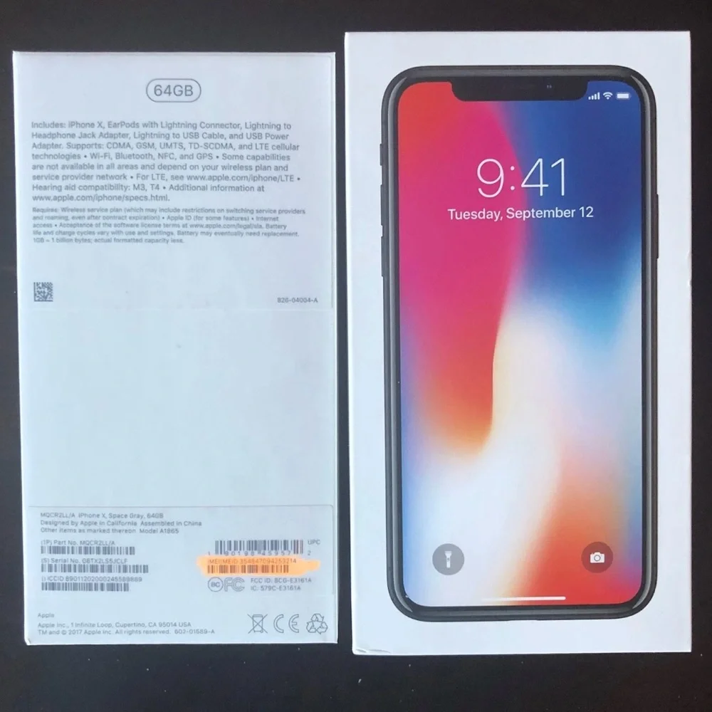 Apple iPhone X 64 GB Space Gray BOX ONLY Documents Stickers  Good Condition